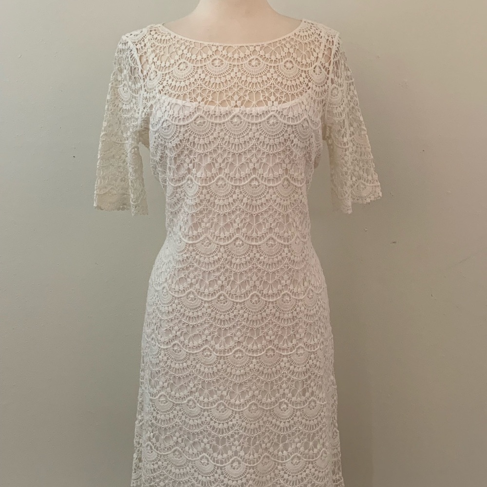 Ralph Lauren off white short sleeve crochet dress